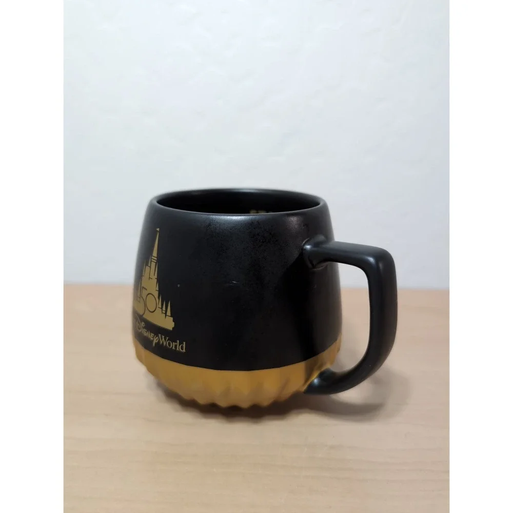 Walt Disney World 50th Anniversary STARBUCKS Coffee Luxe Mug Cup Black and Gold